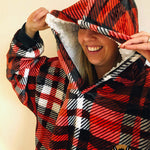 Mupfin oversized hoodie Deluxe - Geruit rood wit zwart
